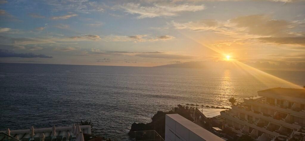 landscape view of north atlantic ocean from hotel balcony in Tenerife