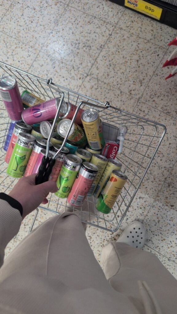 image of spirit cans in a shopping basket