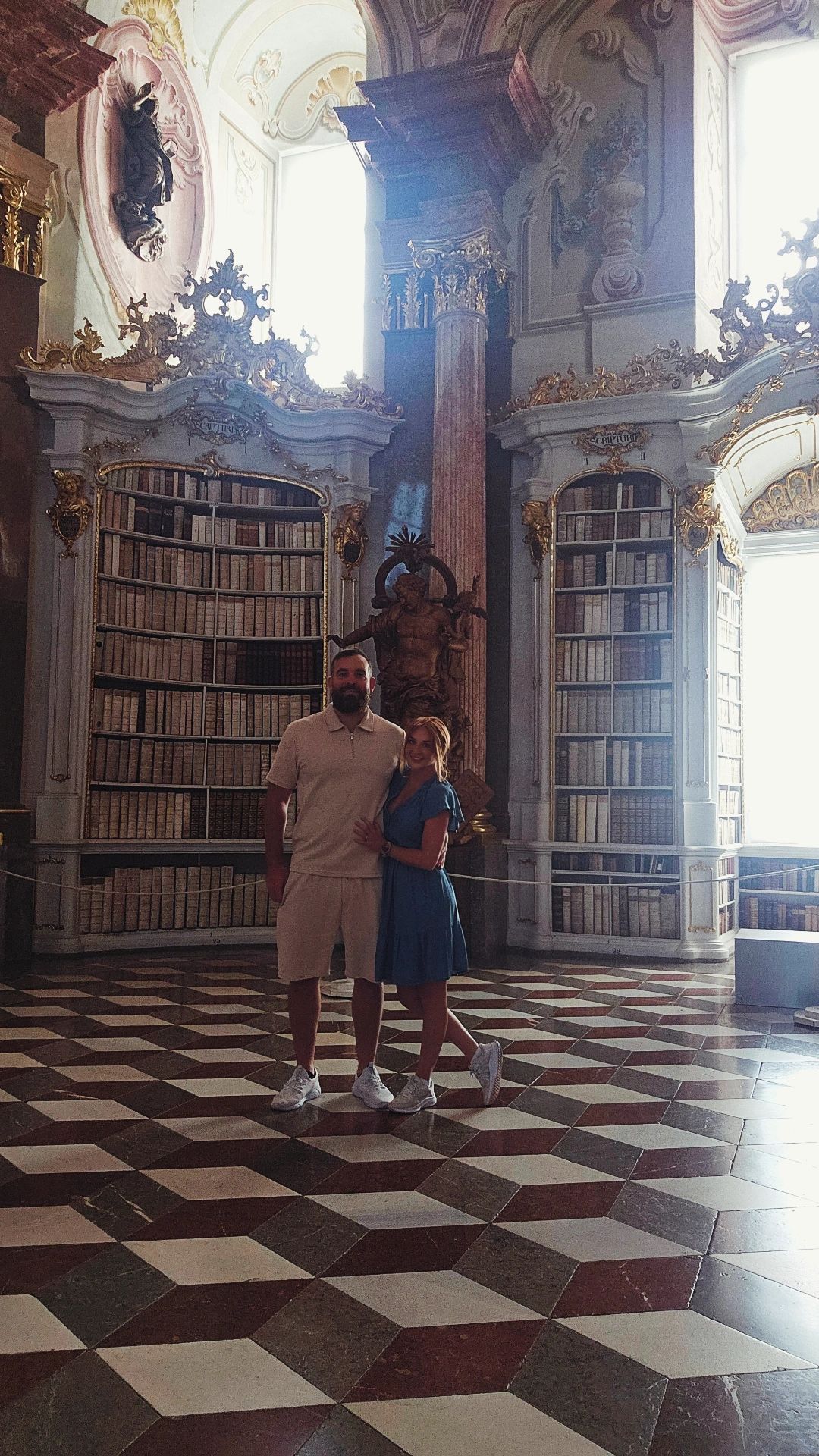 Jen and David standing together in Admont Abbey Library